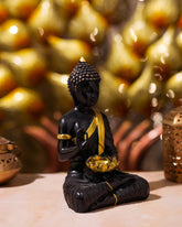Black Buddha Idol with Golden Kamal